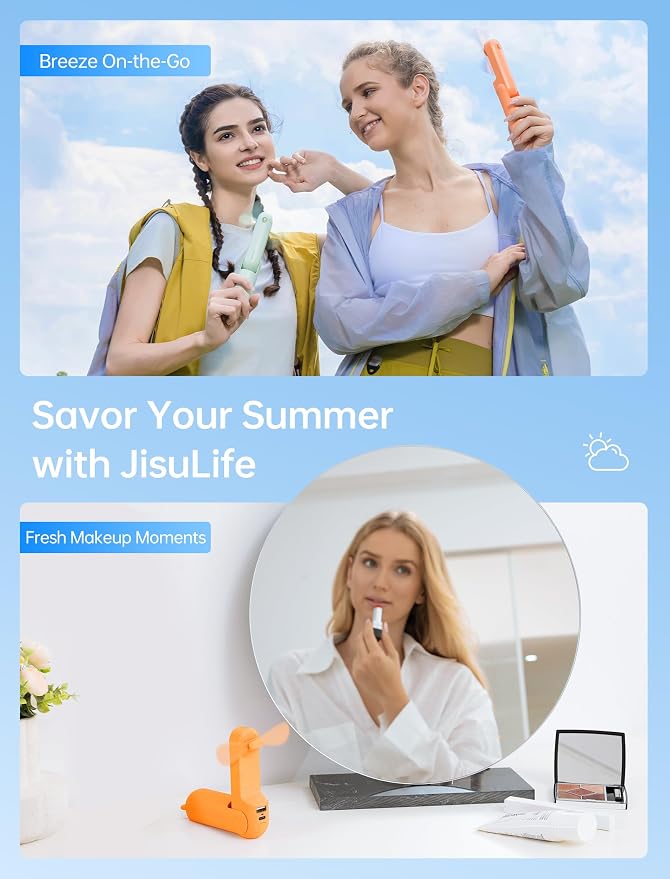 JISULIFE 3 IN 1 Portable Fan with Power Bank & Flashlight Featured | 19H Max Cooling, USB Rechargeable, Pocket-Sized Handheld Fan for Travel, Cruise, Concerts, Makeup, Summer Gifts for Women - Image 6