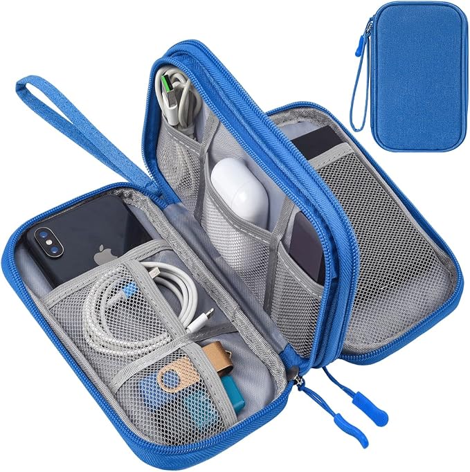 CAAORDKSO Travel Cord Organizer Case, Electronic Accessories Bag, Tech Electronic Case, Electronics Travel Organizer Bag for Cable, USB, Cord, Charger, Phone, Power Bank, Earphone (Blue, Large) by Unknown