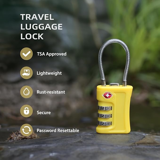 Luggage Locks TSA Approved 2 Pack, Small Padlock Combination, TSA Locks for Luggage, Travel Combo Padlock with Code, for Suitcase, Backpack Zipper, Locker, Gun Case (Black+Yellow) - Image 3