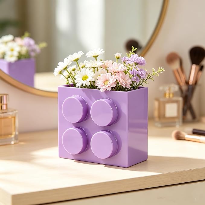 Magnetic Basket Organizer for Fridge - Lego-Style ABS Plastic Storage Box,No Drill Design for Kitchen Counter, Microwave & Whiteboard, Holds Up to 3.5 lbs (Light Purple) - Image 9