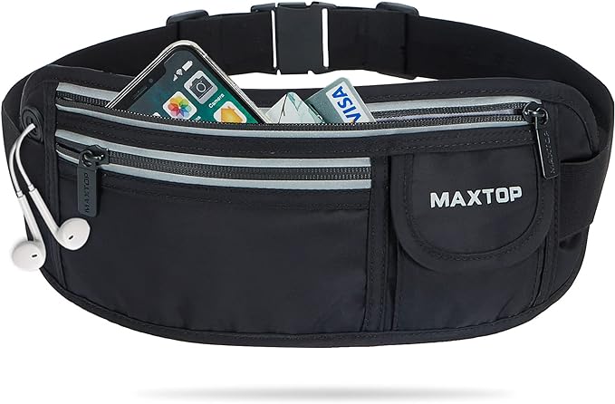 Slim Running Belt Fanny Packs for Women Men, Reflective Waist Pack Phone Holder for Walking Fitness Workout Exercise,Water Resistant Running Travel Belt Bag Jogging Pouch, Gym Accessories for Runner by MAXTOP