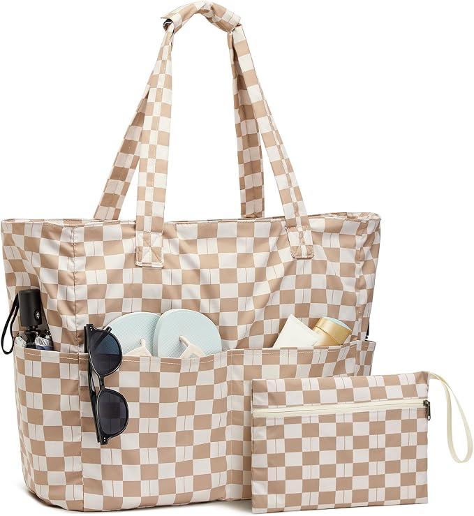 G4Free Large Beach Bag Waterproof Sandproof, Zipper Pool Tote for Women | XL Large Capacity, with Wet Compartment, Foldable Packable with A Pouch, for Swim Travel Grocery by G4Free