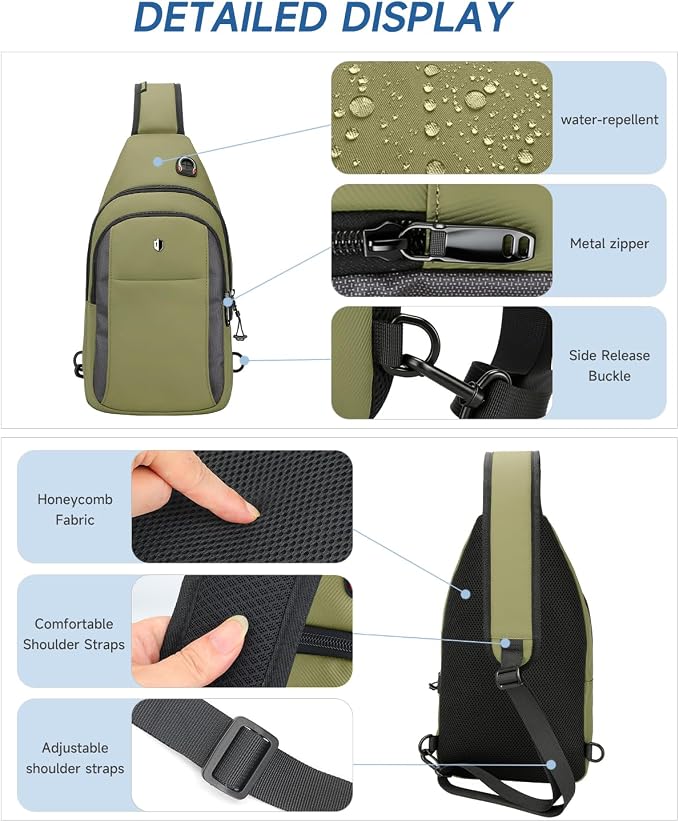 Anti-Theft Tactical Sling Bag for Men&Women, Water Resistant Crossbody Mini Backpack, Travel Hiking Lightweight Chest Pack,Built-in Audio Port, Reversible Strap, Fits 11 inch iPad & Switch 2 - Image 5