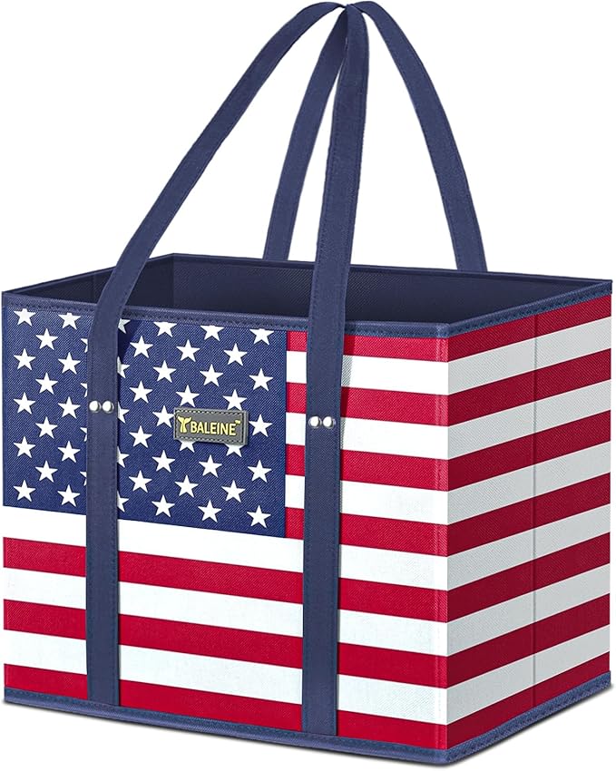 BALEINE 1PK Reusable Grocery Bags, Heavy Duty Shopping Tote Bag | 12'' Long Handles, Reinforced Bottom Keeps Upright, Fold Flat Storage, Water-Resistant Shopping Bag, Multiple Color Options by BALEINE