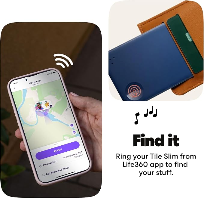 Life360 Tile Slim - Wallet Finder, Bluetooth Tracker and Item Locator for Luggage Tags, Passports and More. Both iOS and Android Compatible. Phone Finder. 1-Pack (Navy Blaze) - Image 4