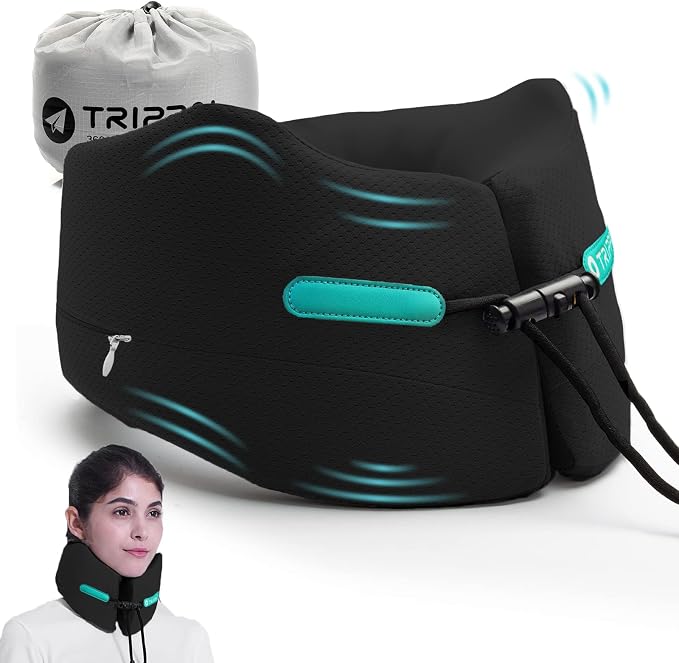 GOLDORANGE Travel Pillow Neck Chin Head Support 100% Pure Memory Foam Neck Pillows for Long Flights Airplane Car Office Sleeping Rest Portable Plane Accessories Black S by Home