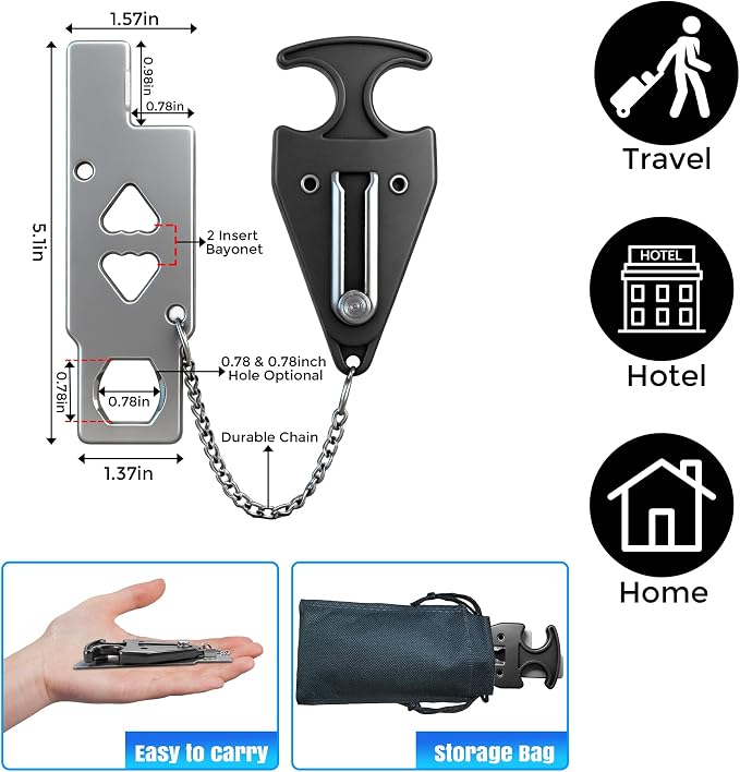 Portable Door Lock, Travel Door Lock for Hotel, Apartment, Dorm & Home – Extra Security Door Stoppers, Hotel Safety Devices for Travel Privacy Protection 2PK Black - Image 4