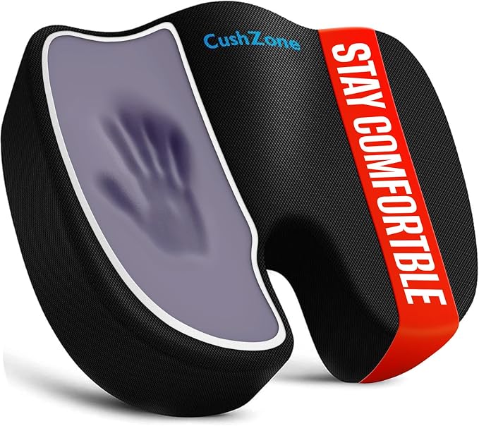 CushZone XXL Memory Foam Seat Cushion for Office & Car, Black | U-shaped Coccyx Cutout, Contoured Design, Breathable Removable Mesh Cover, Non-Slip Base, Carry Handle by CushZone