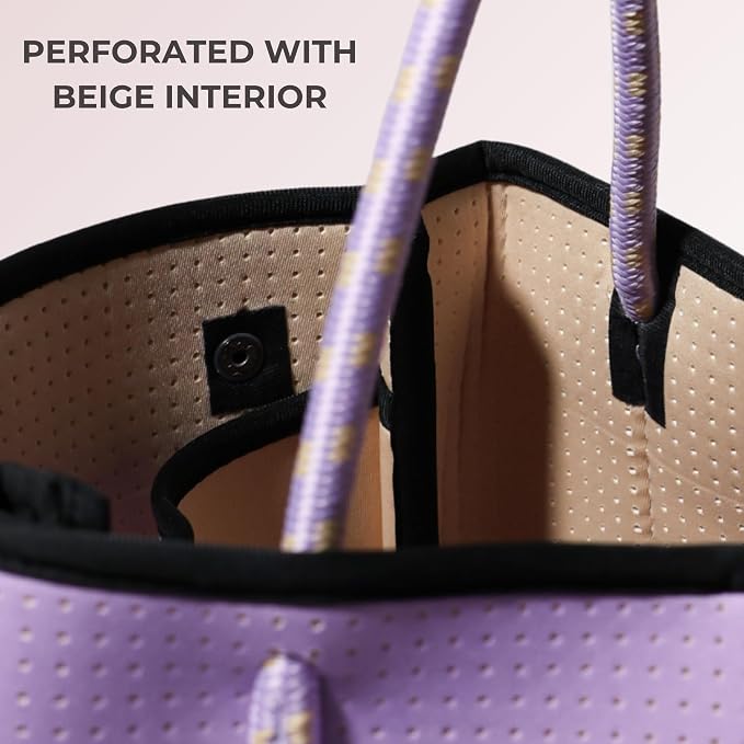 POPUPS Large Neoprene Tote Bag for Women - Everyday Designer Handbag for Travel Work and Beach with Pockets and Zipper Pouch - Image 5