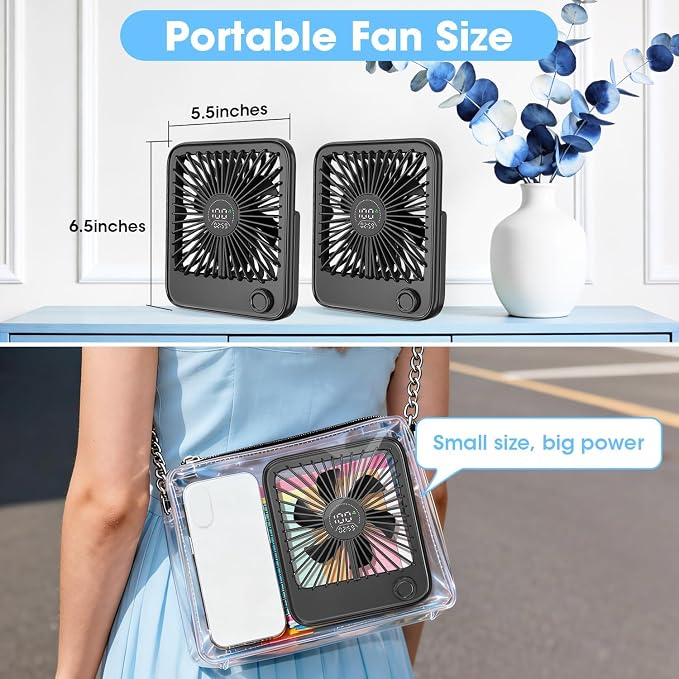 Ouddy Mode 2 Pack Small Desk Fan, Rechargeable Quiet Portable Travel Fan | 100 Wind Speeds Digital Display Black Personal Fans for Office Bedroom Home Outdoor - Image 3
