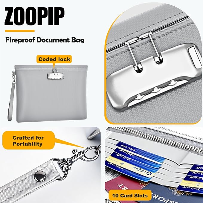 5200℉ Fireproof Document Bag with Lock,Money Pouch,14.3"x10.2" | Waterproof,Zipper Closure, Portable Safe Storage for Letter Size Files, Cash, Cell Phone, Tablet, Credit Card, Passport, Gray - Image 5
