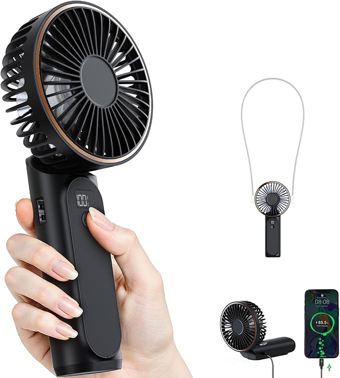 TUNISE Portable Handheld Fan, Portable Fan Rechargeable, 4000mAh, 180° Adjustable, 6 Speed Wind, Display Electricity in Real Time, USB Rechargeable Foldable F an, Quiet Personal Fan as Power Bank by TUNISE