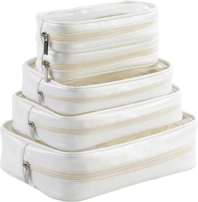 Remobia Hicol TSA Approved 5-Piece Diaper Bag Organizer Pouch Set Clear Waterproof TPU Kids Toiletry Storage Set Travel Packing Clutch Cube Bags for Baby Nursing(Pearl White Leather) - Image 6
