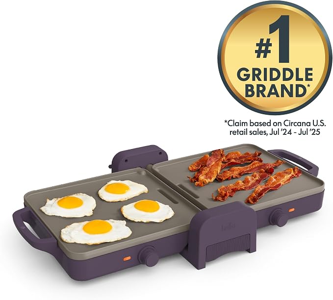 bella 10"x20" Fold and Store Griddle, Non-Toxic, Ceramic Coating, Plum - Image 3
