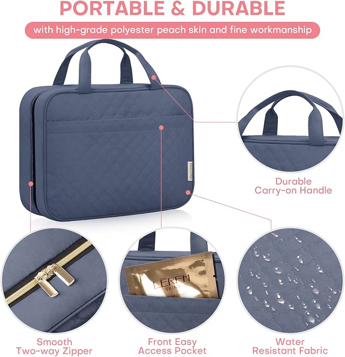 HXLGMD Travel Size Toiletry Bag for Women, Portable Cosmetic Bag with Hanging Hook, Travel Essentials Water-resistant Makeup Organizer for Accessories, Shampoo, Full-size Container, Toiletries - Image 3