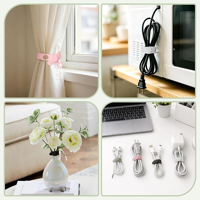 24Pcs Silicone Cable Ties Cord Organizer Cable Management - 4 Colors | Elastic Reusable Cable Straps for Earphone, Phone Charger, Computer Wires, Cap in Home,Office,Kitchen,School,Travel,Hiking - Image 7