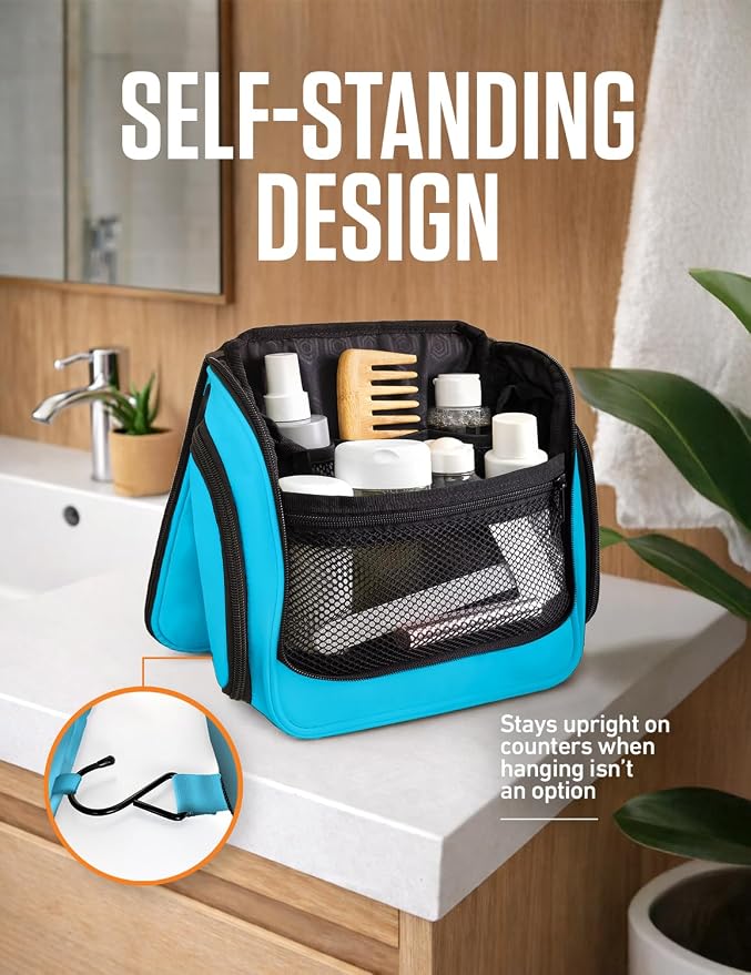 VENTURE 4TH Hanging Travel Toiletry Bag, 18 Compartments - Light Blue | Hangs on rails, hooks or doors; stands upright. Removable TSA pouch. Water-resistant Nylon 290D Twill, reinforced stitching. - Image 5