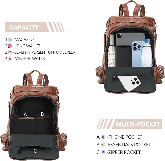 Small Women Backpack Purse PU Leather Anti-theft Casual Shoulder Bag Fashion Ladies Satchel Bags - Image 7