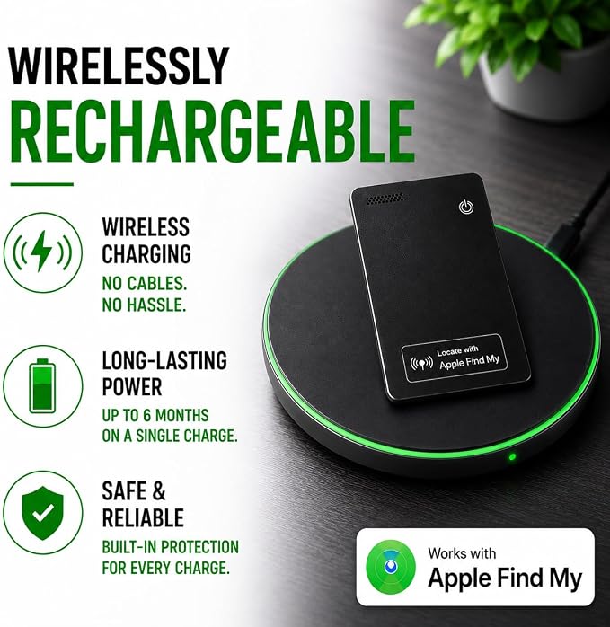 Wallet Tracker Card (2 Pack) - Apple MFi Certified, Works with Apple Find My (iOS Only), Rechargeable Slim Tracking Card & Finder, 6-Month Battery, Item Locator for Purse, Luggage, Passport - Image 4