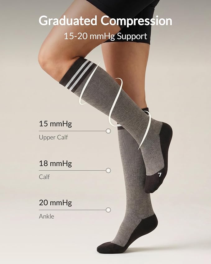 Jeasona Merino Wool Compression Socks for Women Men, 15-20 mmHg Graduated Compression Socks for Flying Nurse Pregnancy - Image 5