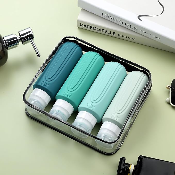 Mrsdry Travel Bottles for Toiletries, Large 6oz Oversize Containers, BPA Free Leak Proof Tubs Refillable Liquid Traveler Accessories with Toiletry Bag for Cometic Shampoo and Lotion Soap (4 Pack) - Image 7