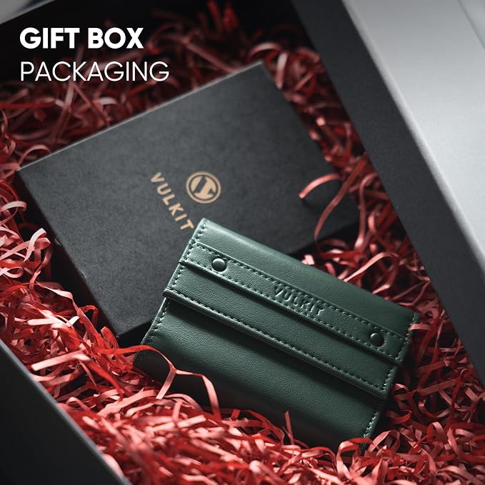 VULKIT Mens Wallet RFID Blocking Leather Compact Trifold with Zippered Coin Pocket, ID Window and Business Card Holder Green - Image 6