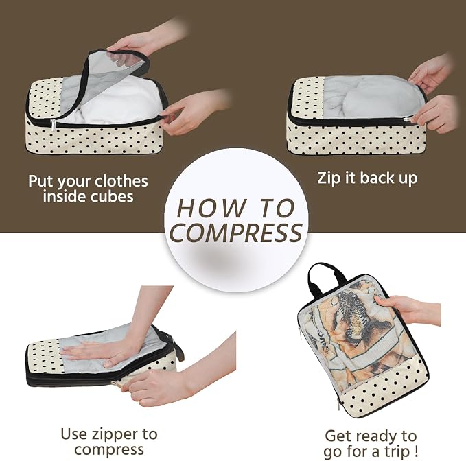 7 Pcs Compression Packing Cubes for Travel, Waterproof Suitcase Luggage Backpack Organizer with Toiletry Bag Travel Essentials for Women/Men-Polka Dots - Image 5