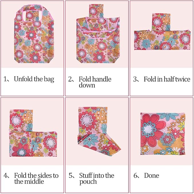 Reusable Grocery Shopping Bags 6|10 Pack, Foldable Tote Bags, Machine Washable Nylon Shopping Totes for Groceries - Image 6