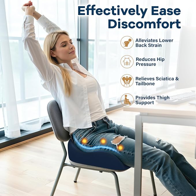 Ergonomic Memory Foam Seat Cushion for Office Chair, Blue | Wheelchair Cushions for Tailbone, Hip, Sciatica Support, Soft & Breathable, Chair Pad for Long Sitting, Driving - Image 3
