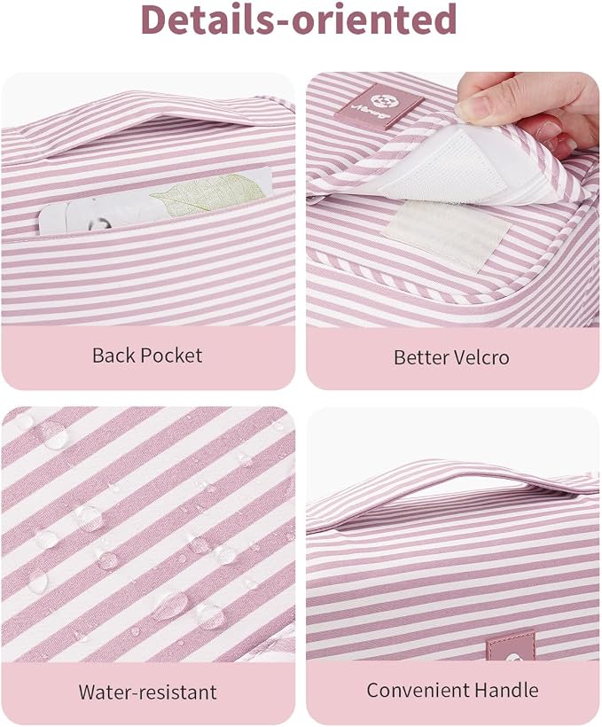 Narwey Small Hanging Toiletry Bag for Travel Women Girl, Striped Toiletries Travel Bag with Hook, Hanging Makeup Bag Organizer Make Up Cosmetic Bags, Gifts for Kids Teen (Dusty Pink Stripe) - Image 5