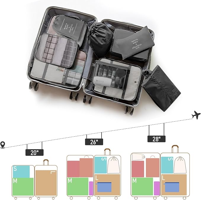 Packing Cubes for Travel- 8 Set Luggage Organizer Bags for Family, Mesh Breathable Travel Packing Cubes for Suitcases Durable Travel Essentials Bags Set (Black, 10 Set) - Image 2