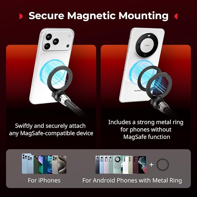 SmallRig Magic Arm Clamp, Phone Mount for Magsafe & Magnetic Adapter Ring | 11 Inches Camera Mount for iPhone, for Android, for Action Cameras/LCD Monitor/LED Lights - Image 2