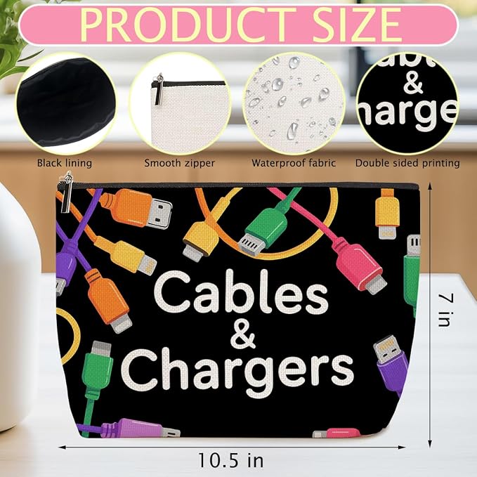 2Pcs Cables Chargers Makeup Bag Travel Essentials Cosmetic Bags for Women | Organizer Portable Pouch Purse Roomy Travel Makeup Toiletries Accessories, Birthday Gifts for Women - Image 2