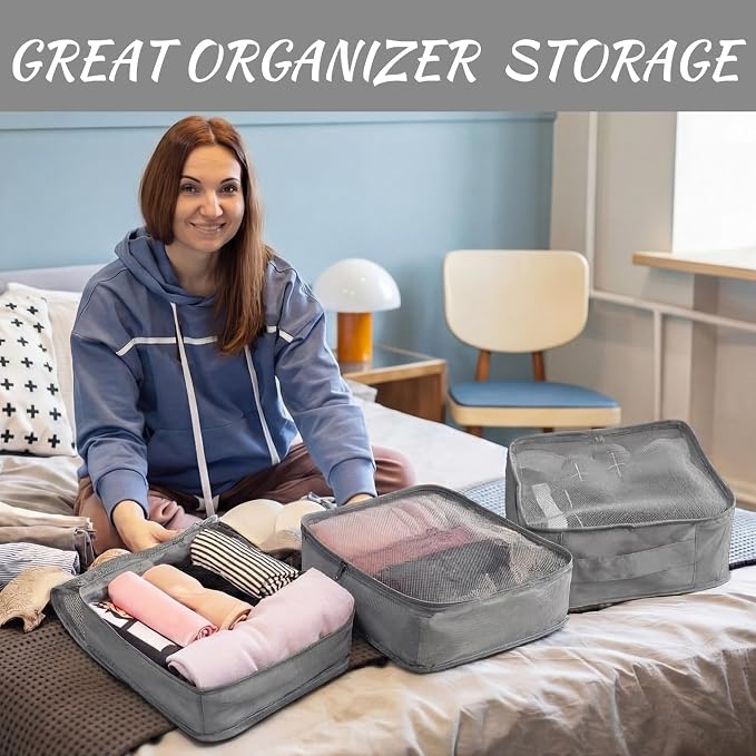 Silkfly 4 Pcs XL Packing Cube for Travel Luggage,Simple,Gray | 17.7 x 13 x 4.7, Same Size, Gray Suitcase Storage Organizer Set, Reusable Mesh Clothes Cube for Hiking Camp Family Accessory - Image 4