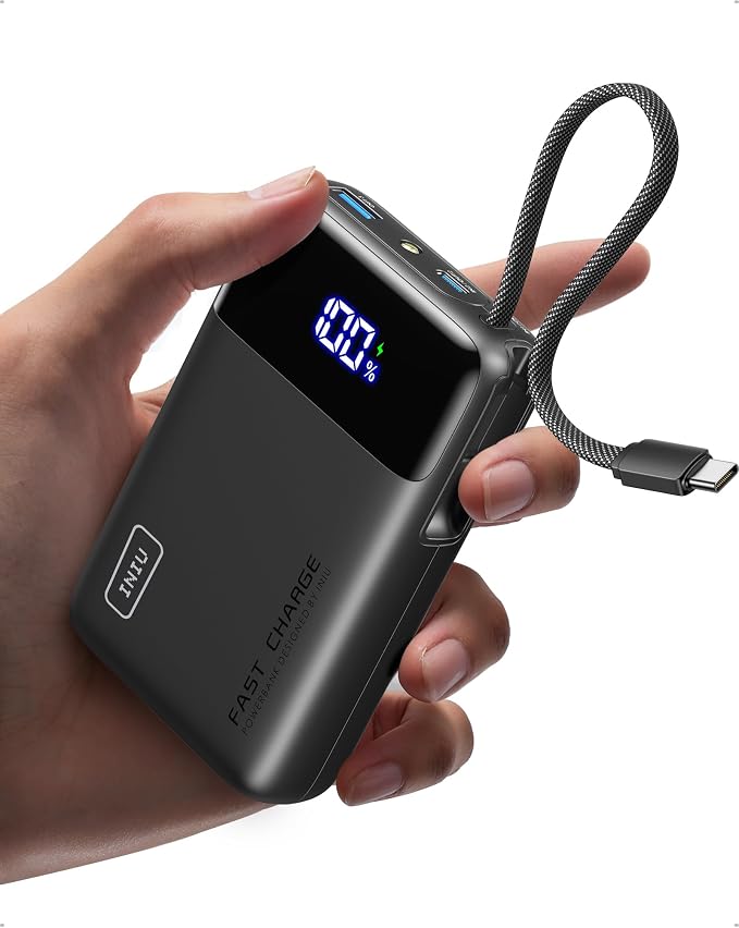 INIU 20000mAh Portable Charger, Smaller 45W Fast Charging Travel Power Bank | Flight-Safe, Built in USB-C Cable, Travel Essential, Battery Phone Pack for iPhone 17 16 Pro, Samsung S26, iPad etc by INIU