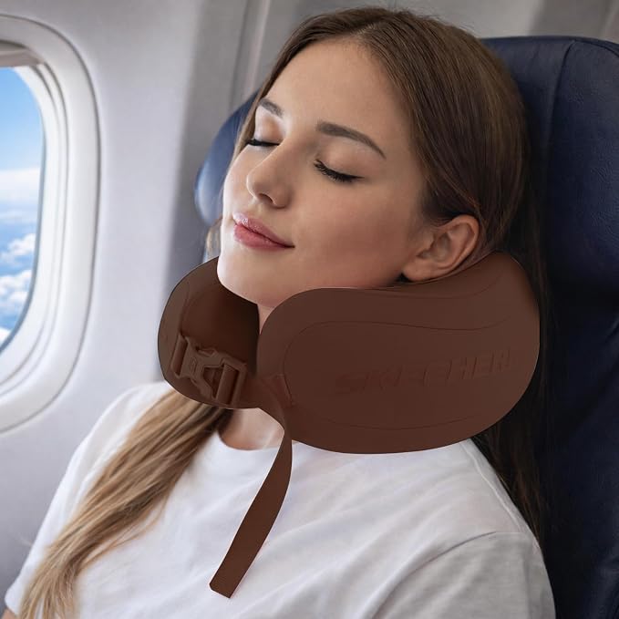 Skechers Neck Pillow for Traveling,Memory Foam Travel Neck Pillow for Airplane Travel Pillow for Flight Headrest Sleep, Portable Plane Accessories,Brown - Image 2