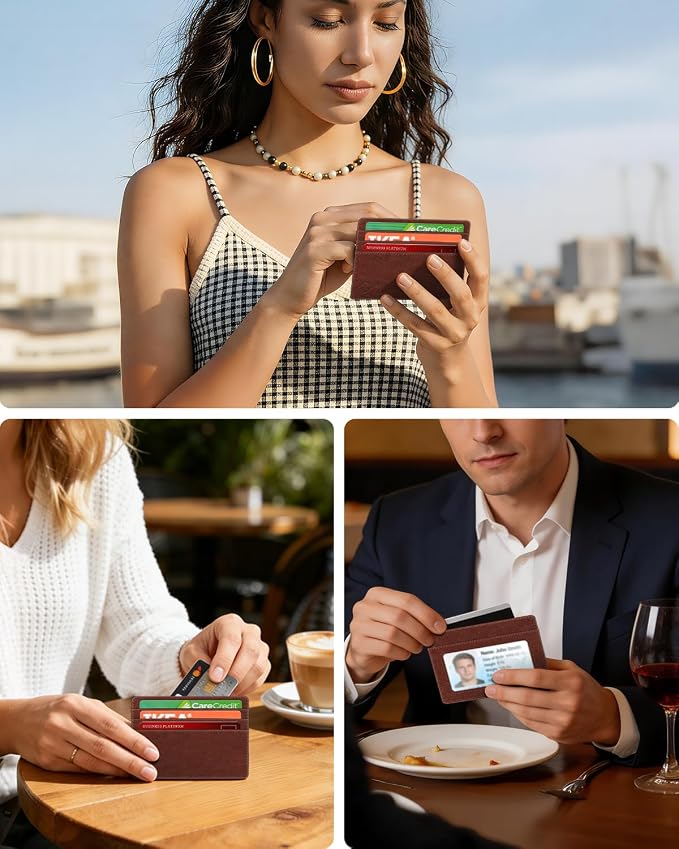 FINTIE Slim Minimalist Front Pocket Wallet RFID Blocking Credit Card Holder | Card Cases with ID Window for Men Women, Vintage Brown - Image 6