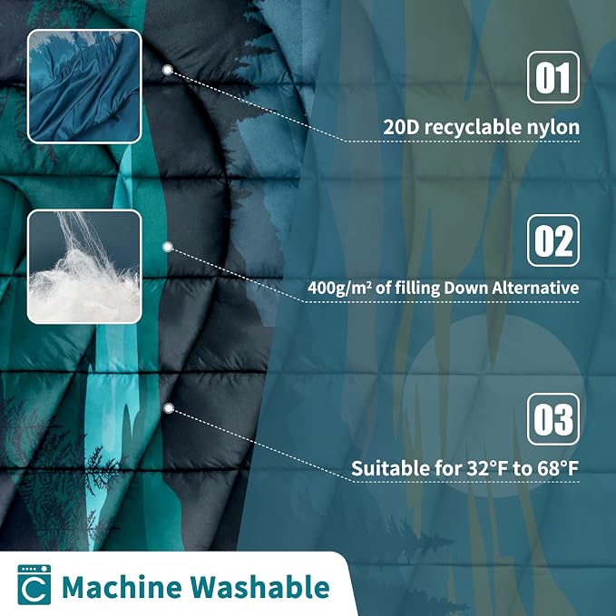 Puffy Camping Blanket,Large Camp Blanket Outdoor Camping Quilt Waterproof | Lightweight Printed Warm Packable Down Alternative Blanket for Camping,Traveling, Stadium, Hiking, Picnics - Image 3