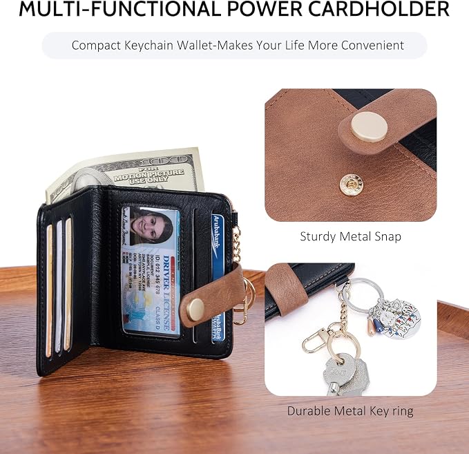 POIUGOYA Slim Wallet for Women,RFID Blocking Bifold Credit Card Holder with Zipper Coin Pocket,ID Window,Keychain - Image 3