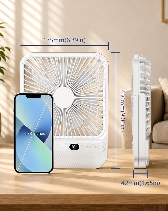 8000mAh 28hrs Portable Travel Fan with Timer&Light, Ultra-Thin,7in | <42dB quiet for sleeping,cruise approved,4 Speeds,3 Lighting Modes,LED Display,Battery Powered Fan for Travel Hotel Office - Image 2