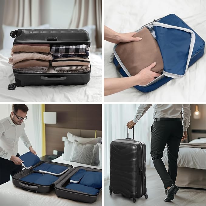 7 Set Compression Travel Packing Cubes for Suitcases, Deep Blue | Travel Essentials for Suitcase, Luggage Organizer Bags for Travel with Shoe Bag, Travel Bags for Shoes, Clothing - Image 7