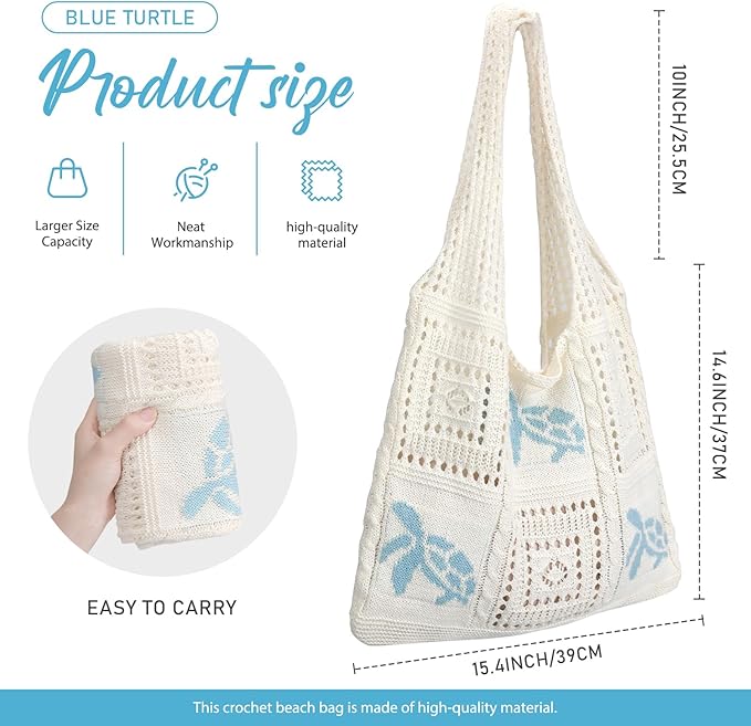 hatisan Crochet Bag for Women, Handmade Knit Beach Tote Bag Summer - Image 3