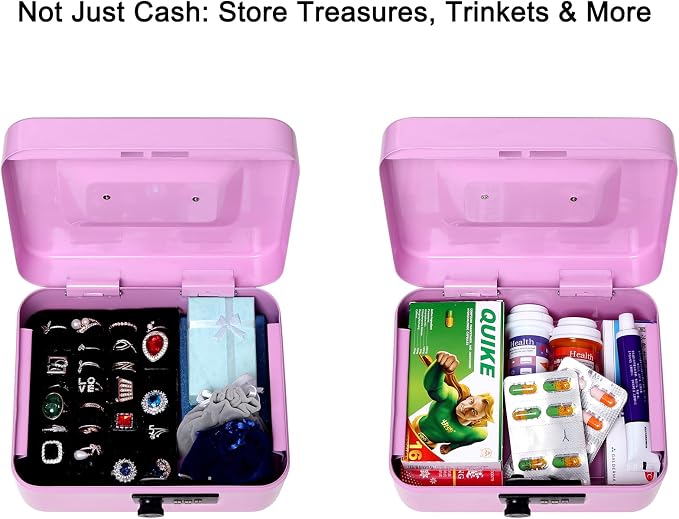 Jssmst Medium Cash Box with Combination Lock - Durable Metal Cash Box with Money Tray Light Purple,7.87 x 6.3 x 3.35 inches - Image 5