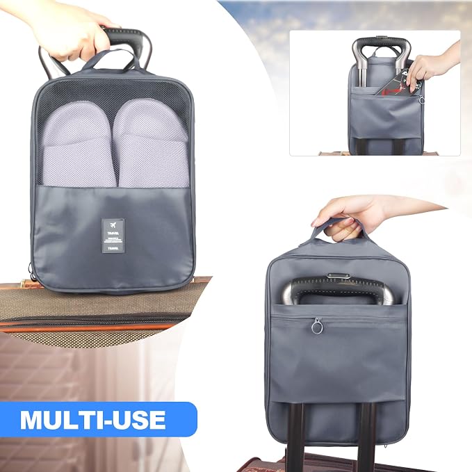 Windyun 2 Pcs Shoe Bags for Travel Holds 3 Pair of Shoes Travel Shoe Bag for Packing Portable Shoe Cubes for Travel and Daily Use(Gray) - Image 4