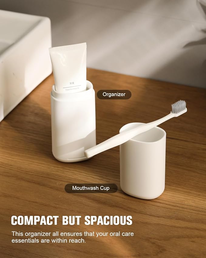 FERYES Travel Toothbrush Holder – 3-in-1 Portable Organizer with Draining Lid & Mouthwash Cup (White) - Image 8