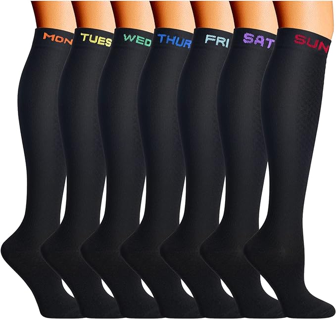 7 Pairs Copper Compression Socks for Men Women 20-30 mmHg Knee High Socks | S/M to XXL Fit, Copper Fiber, Graduated Compression, Circulation Support, Moisture Wicking, Tired Legs & Swelling Relief by DoubleCouple
