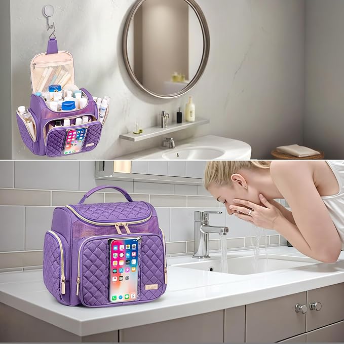 Tealari Large Toiletry Bag for Women Men,Bathroom Bag,Water Resistant Shower Bag,Makeup Bag,Portable Shower Caddy for College Dorm,Hanging Travel Toiletry Bag with Transparent Waterproof Phone Pocket - Image 8