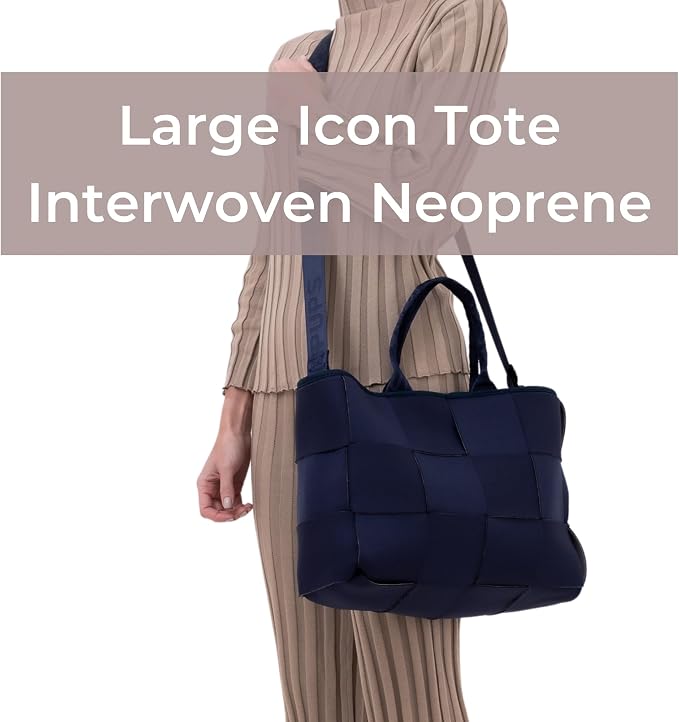 POPUPS Interwoven Large Neoprene Foldable Tote Bag, Weekender Bag for Women - Travel Crossbody Purse - Image 2