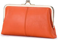 Genuine Leather Long Kiss Lock Wallet for Women – RFID Blocking Handheld Clutch Purse with 8 Card Slots, Money Clip, Zipper Coin Pocket for Travel, Work, Everyday Use – Gift for Her (Orange) by Unknown