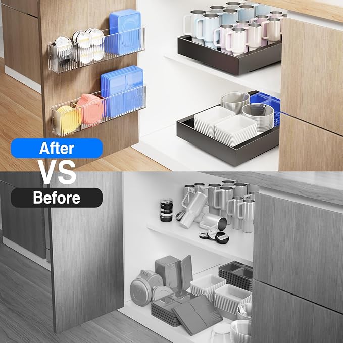 MUSTORN 2 Pack Adhesive Cabinet Door Organizer, Lid Organizers Inside Cabinet Spice Rack Food Container/Tumbler Lids Holders for Kitchen & Bathroom Wall Mounted(Acrylic) - Image 7